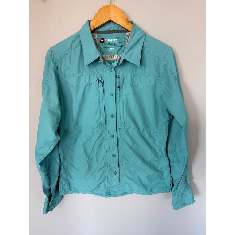 Simms Guide Series Fishing Shirt Womens Medium Teal Blue Long Sleeve Ripstop - Picture 2 of 8